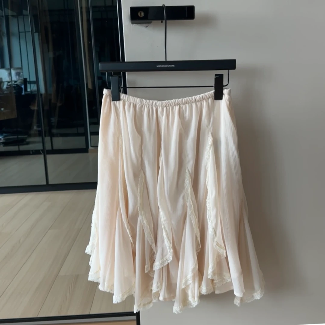 LA 不规则 蕾丝 拼接半身裙 26432