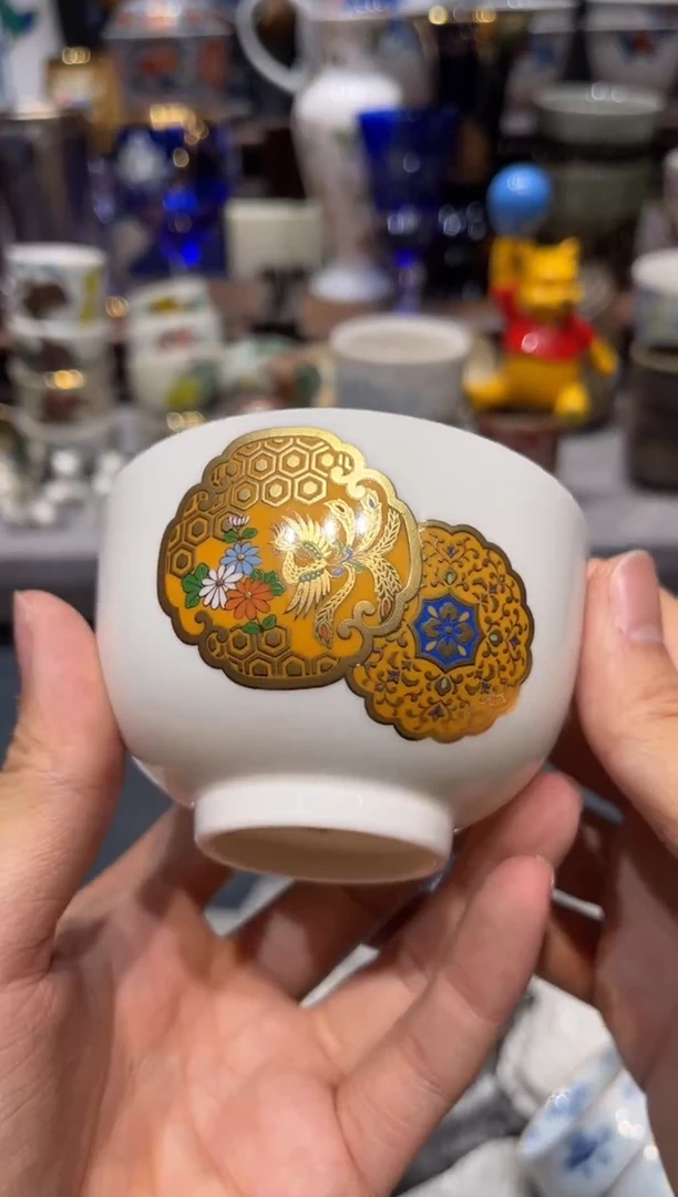 瓷片手绘金标凤凰杯