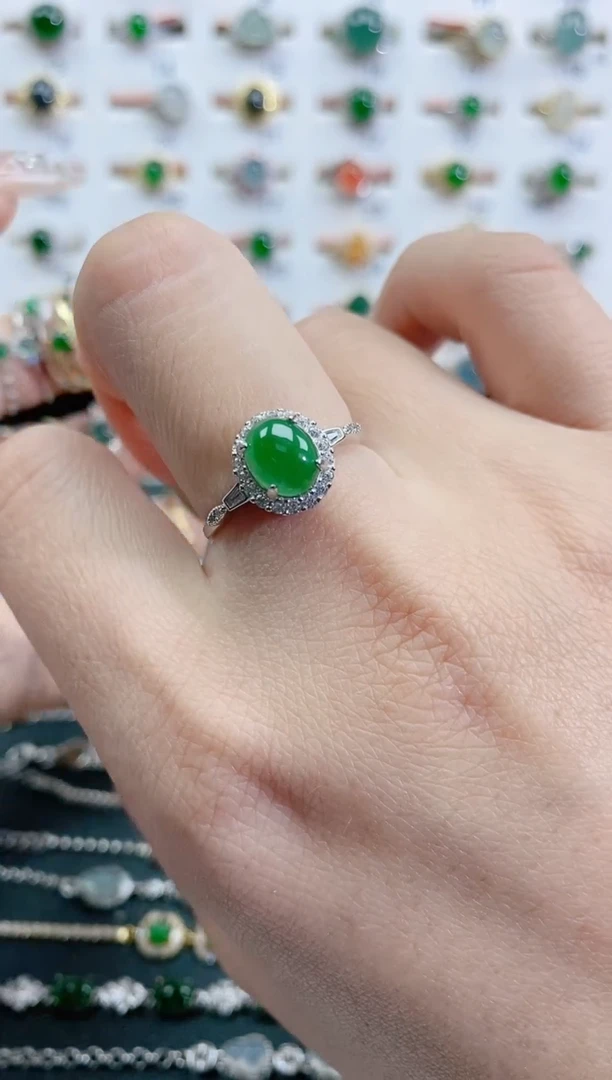 银S925镶嵌戒指翡翠天然翡翠