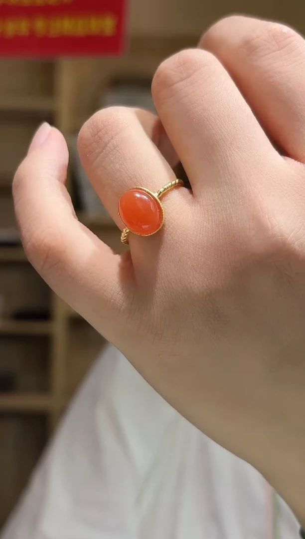 南红玛瑙银S925镶嵌戒指9x11mm南红戒指