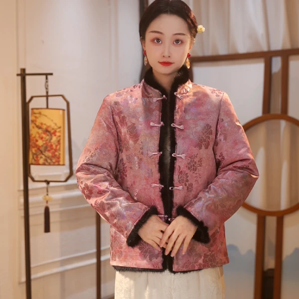 芊金凤梧｜新中式国风立领百搭保暖棉服外套新款水貂毛外套-5554