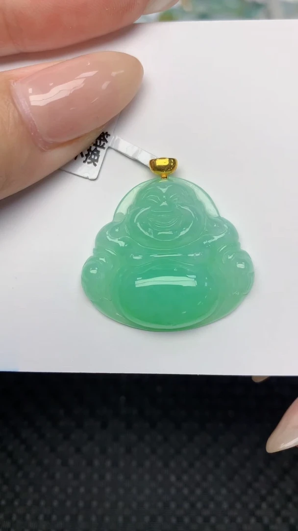 翡翠18K金镶嵌颈饰天然翡翠a货