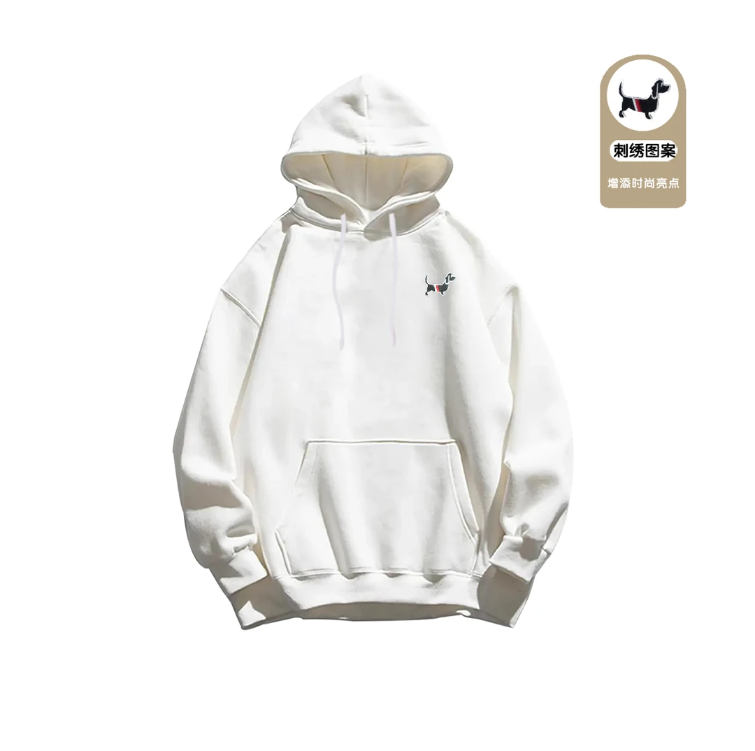 时尚百搭男女情侣款青春设计感情侣连帽卫衣-刺绣小狗