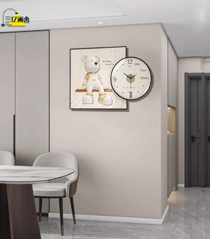 【暴力熊-钟表画】装饰画现代简约餐桌背景墙壁画客厅时尚静音