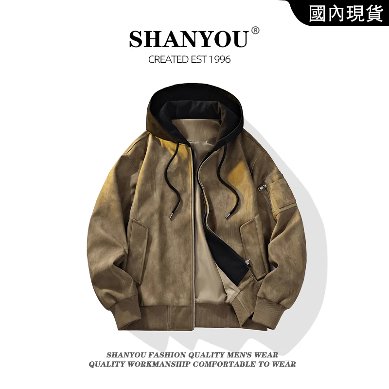 2025潮牌美式高街连帽pu皮外套男生秋季复古时尚痞帅宽松百搭夹克