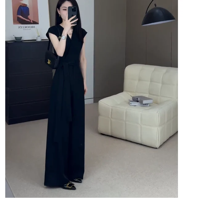 高腰拼接百搭薄款夏天时尚连体裤夏季设计感气质设计感