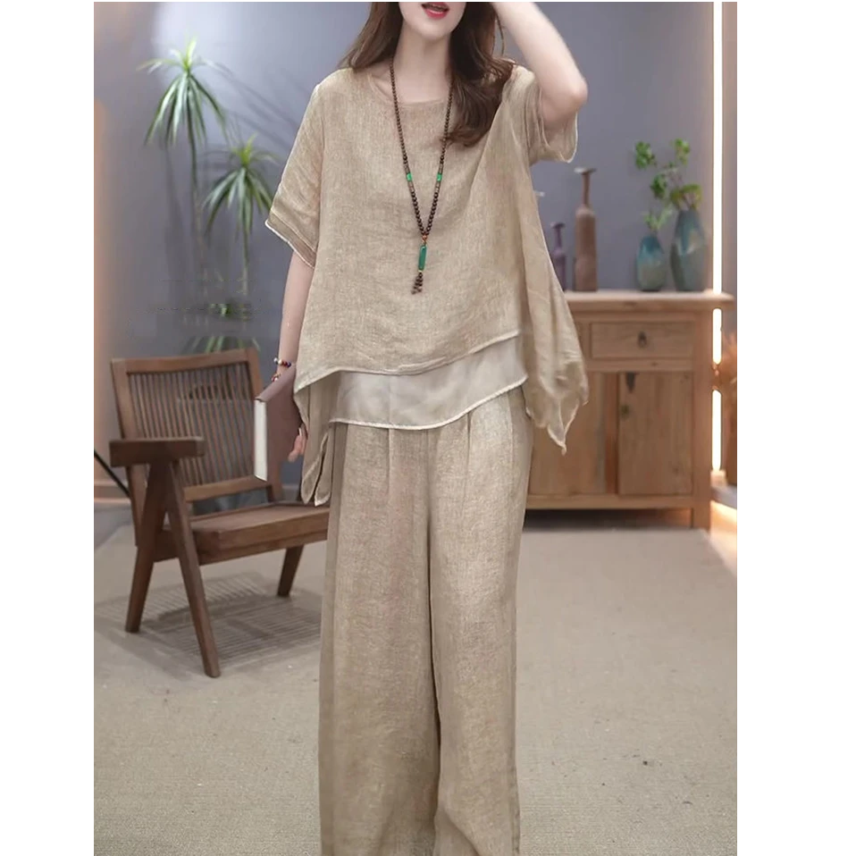 文艺复古时尚套装女2025夏季新高档民族风宽松显瘦遮肚气质两件套