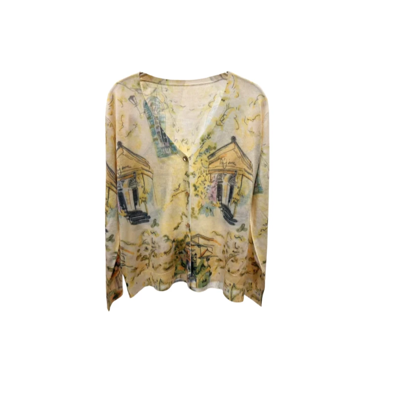 【宠粉专属】春夏新款V领长袖森系薄款针织上衣印花开衫春KS5044