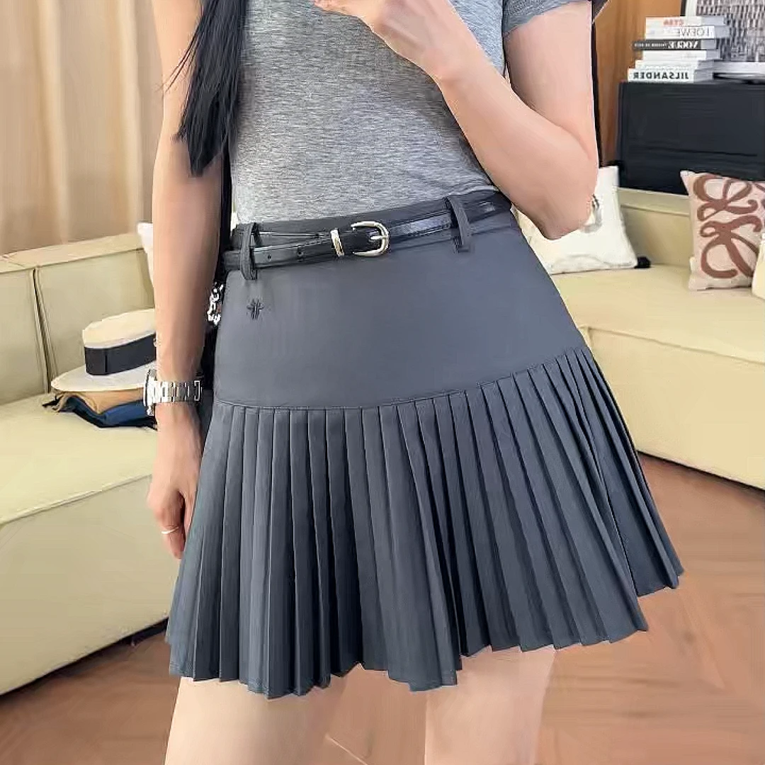 【一比Eby】小蜜蜂刺绣百褶裙腰带A字裙休闲半身裙251168#