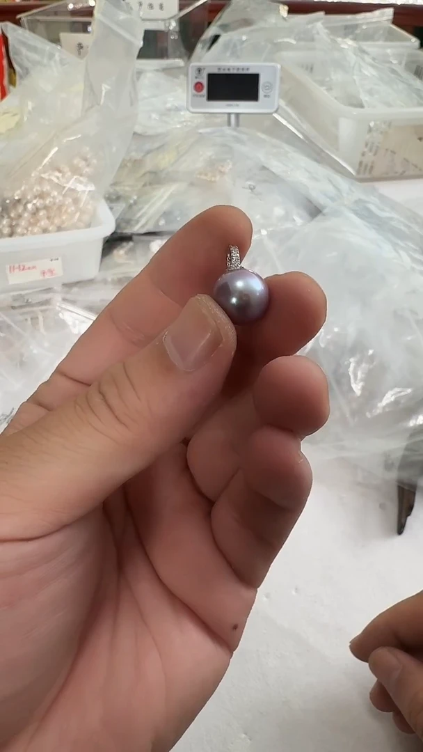 吊坠(赠链)银S925镶嵌淡水珍珠11-12mm 紫-奶瓶万能扣