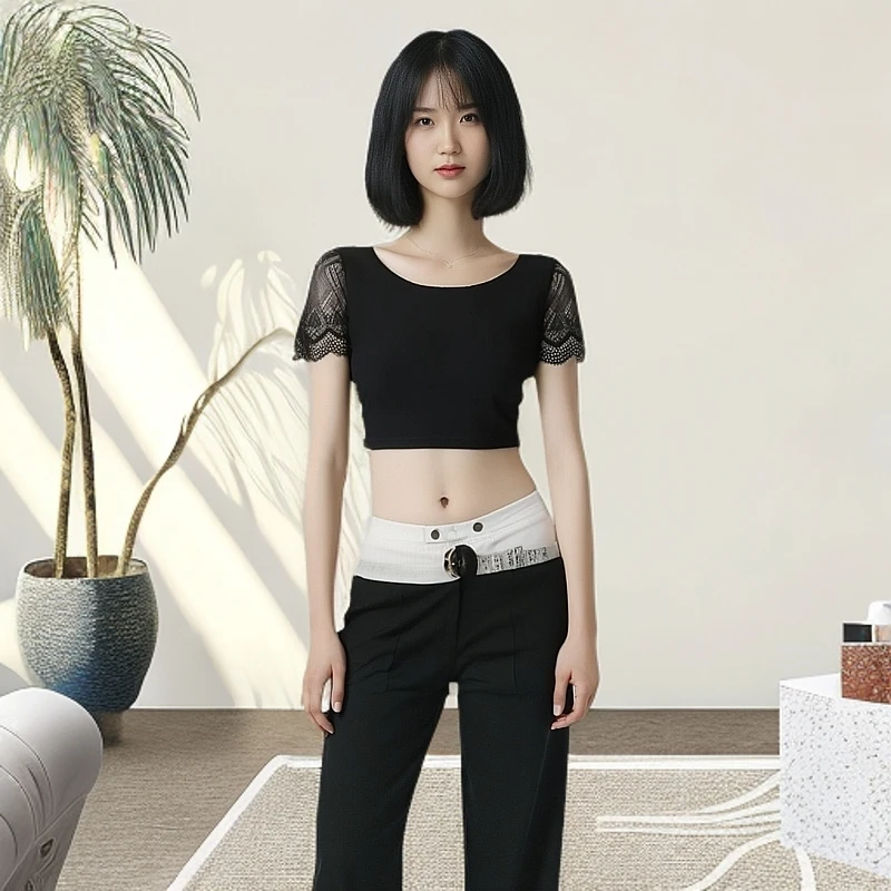 半截网纱打底衫蕾丝短袖黑色半身短款百搭内搭T恤罩衫纱衣女春夏