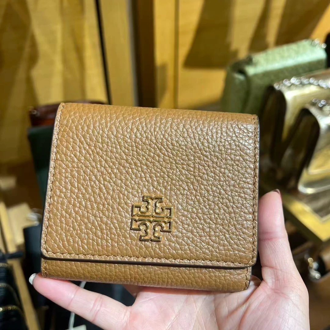 Tory Burch/汤丽柏琦棕色 短款钱包荔枝纹皮
