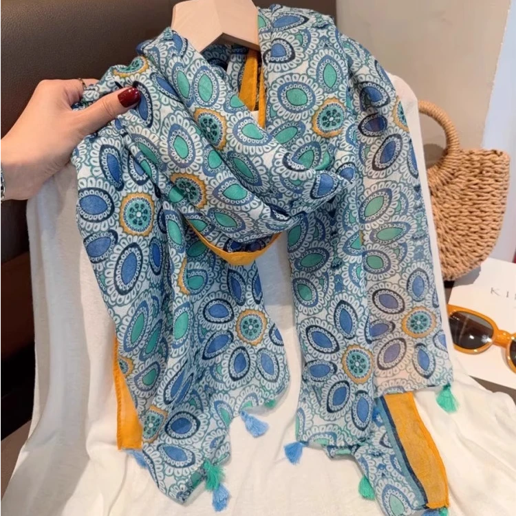 英国Cosp Kosp 波西米亚风宝石碎花印花丝巾披肩两用防晒度假纱巾