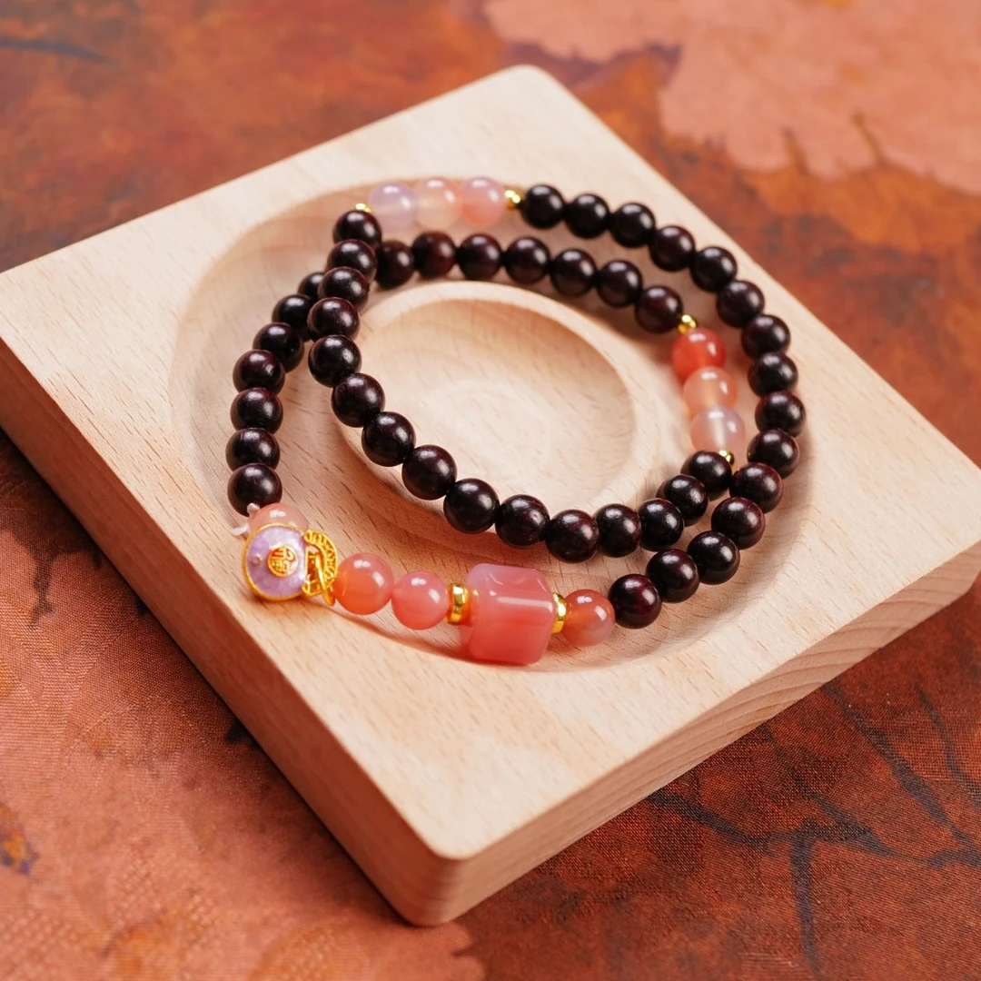 小叶紫檀 双圈手串+福袋 M63