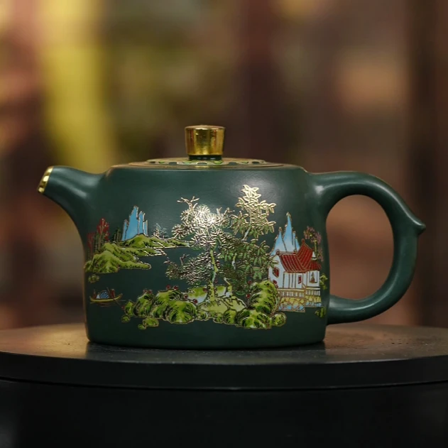 民国绿珐琅彩井栏壶大容量