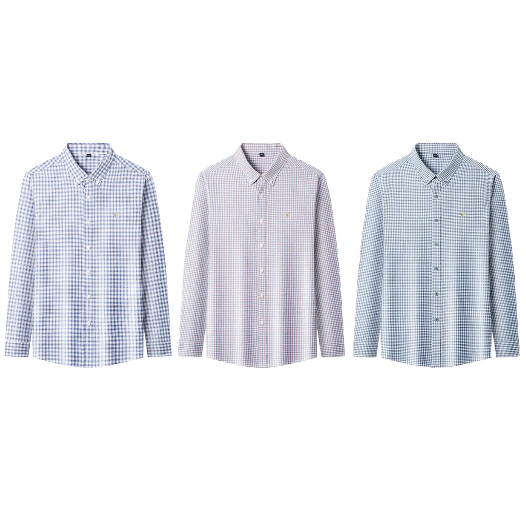 Aleksandre棉宝 “艾德莱斯”刺绣满分长绒棉休闲格子衬衣