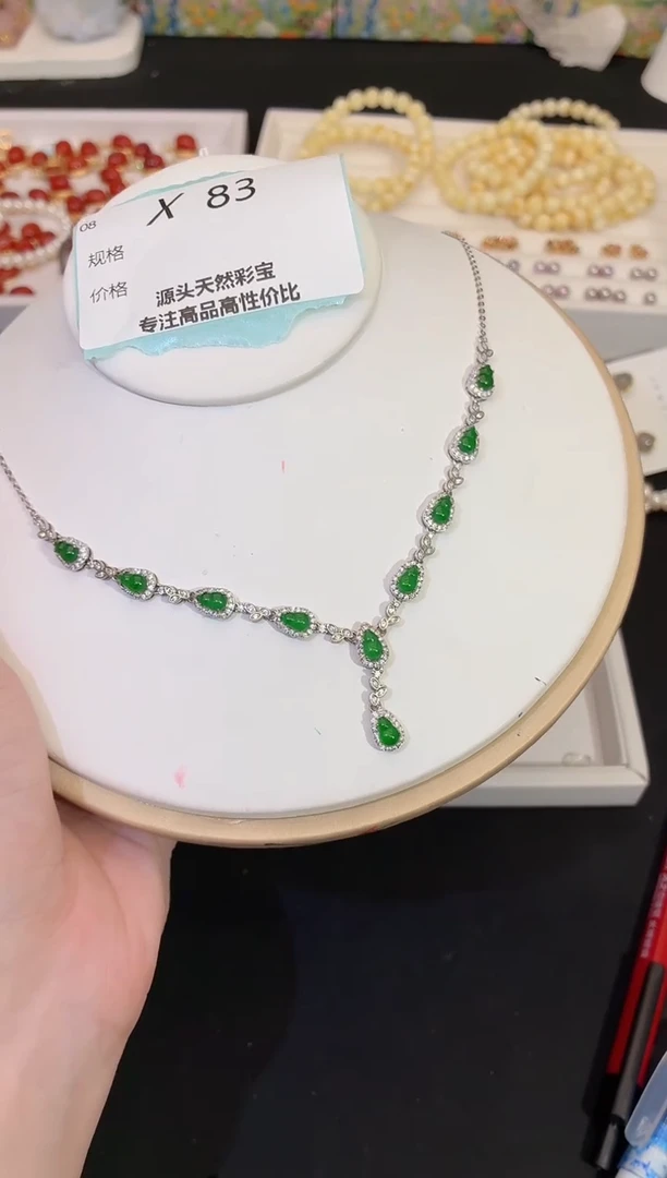 项链银S925镶嵌翡翠泡**芙多样性发一X83