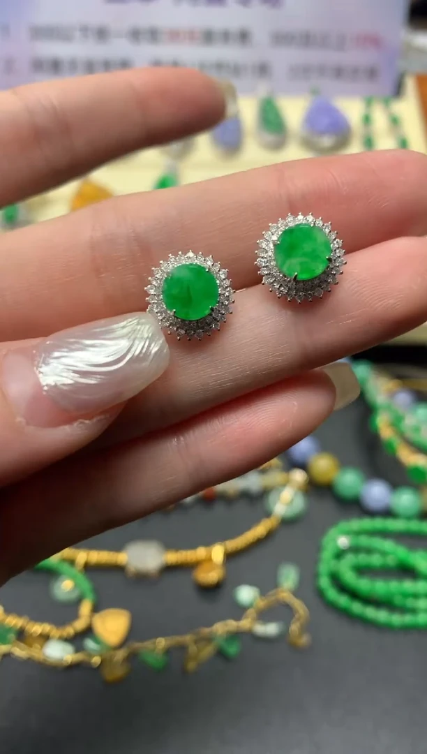 【闪购商品】翡翠耳饰18K金镶嵌耳饰|4800+480
