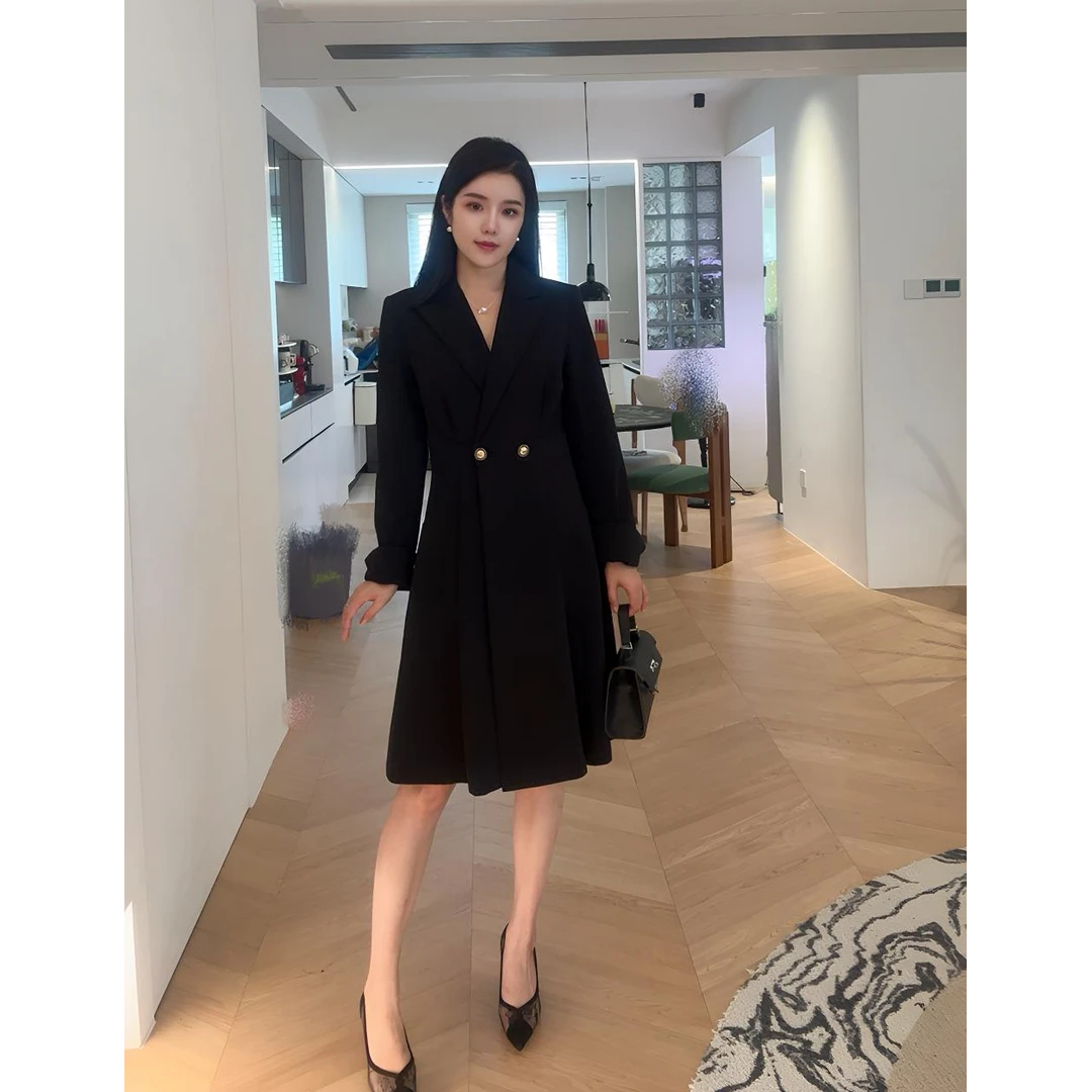 风衣女小个子中长款英伦风新款黑色气质修身秋款显瘦韩版西装外套