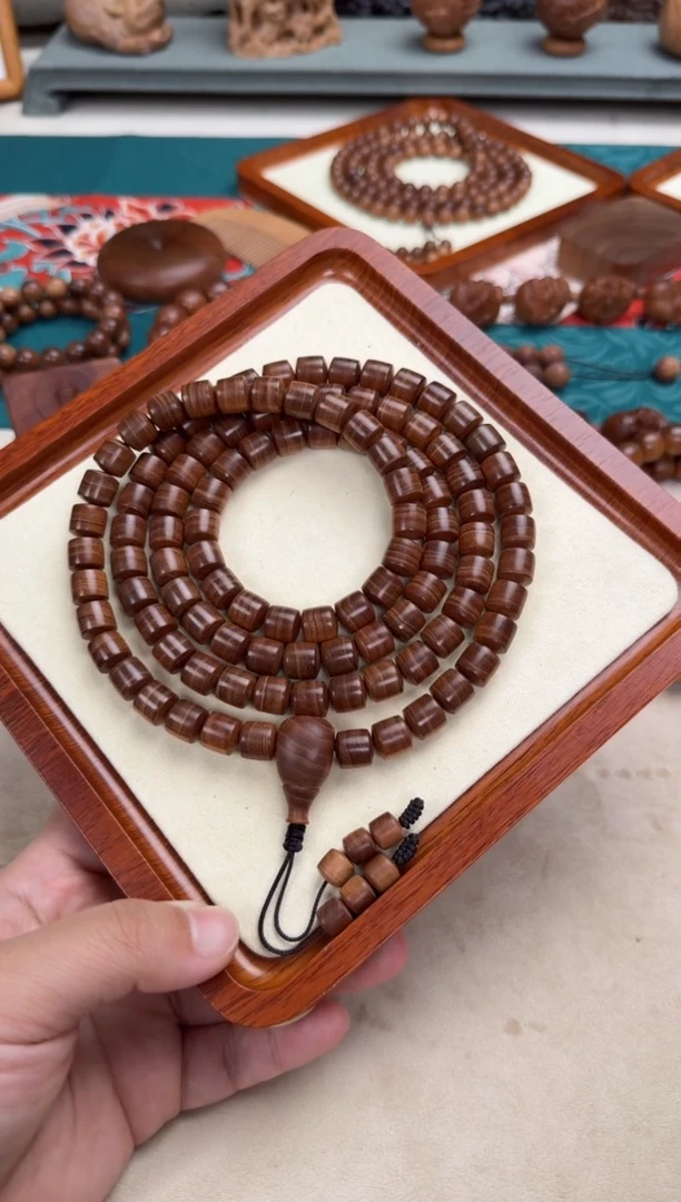 檀香木手串/手链1.0横纹桶珠108颗百年黑油2号 印度老山檀香