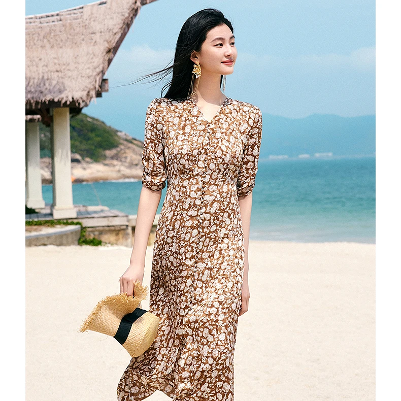 【太阳花】玖姿·安娜蔻优雅假日收腰连衣裙女2025夏季新款KWFX50066