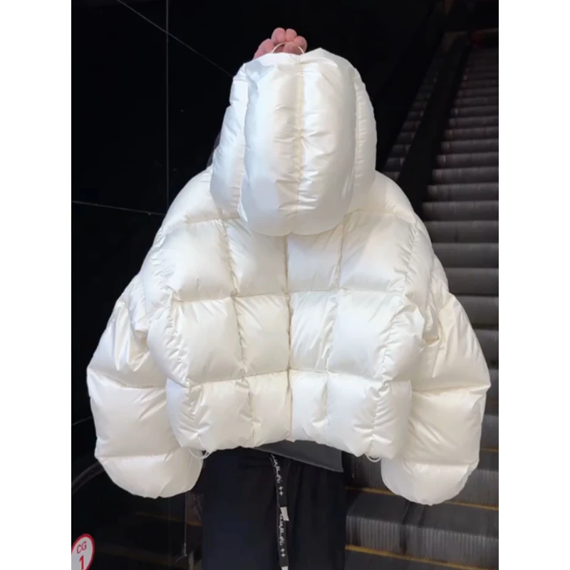 巨好看韩系白色短款棉衣棉服女2025冬新款连帽小个子高级感厚外套