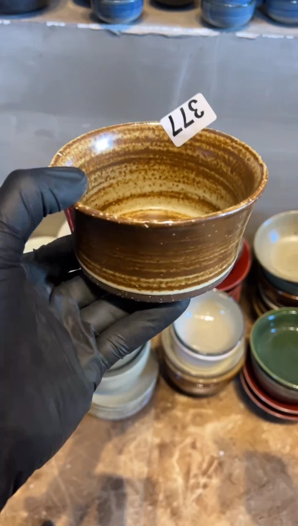 【闪购商品】瓷片377,白麻点刷釉竹节碗