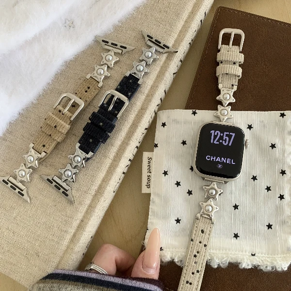 珍珠星星灯芯绒表带适用iwatchS11苹果手表AppleWatchS109876543E