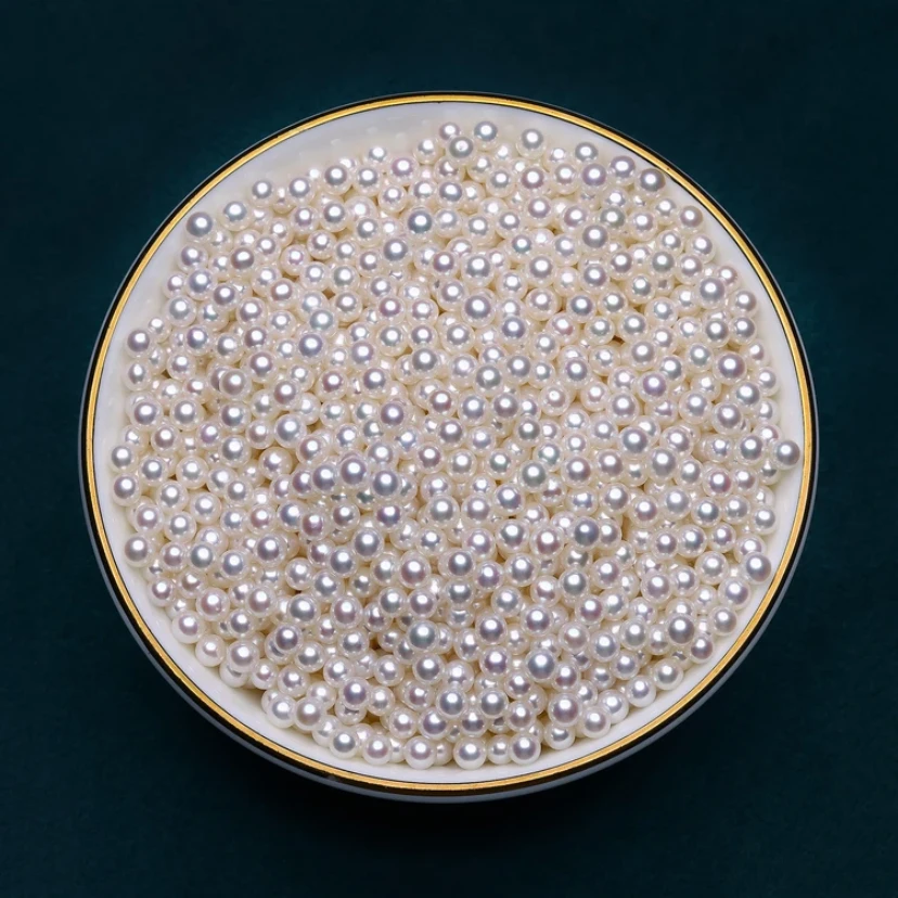 天然淡水真珍珠散珠强光近正圆形有孔小米珠【DIY散珠】