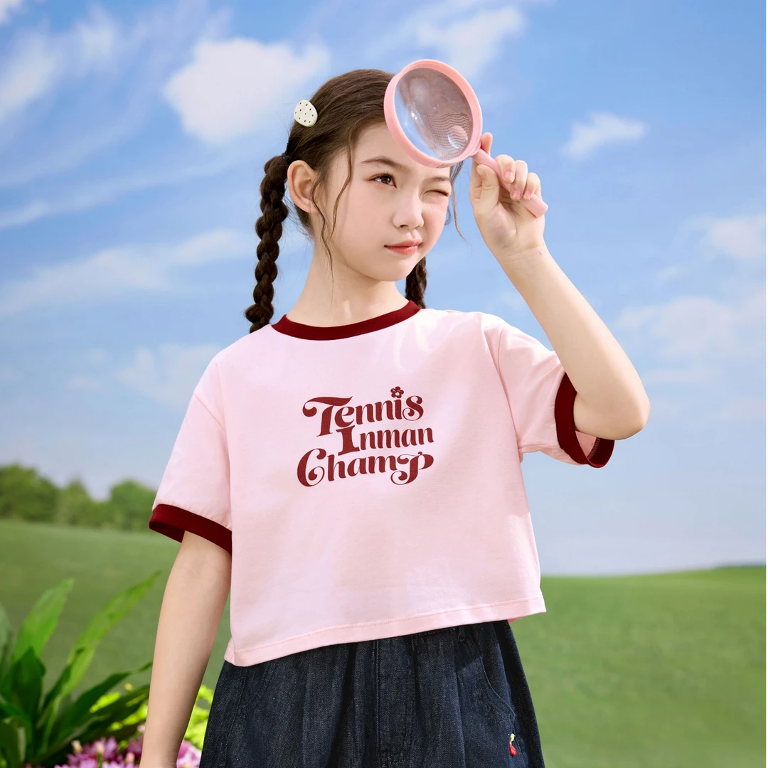 小茵曼女童短袖T恤2025秋清凉休闲宽松儿童上衣洋气时尚GF3852377