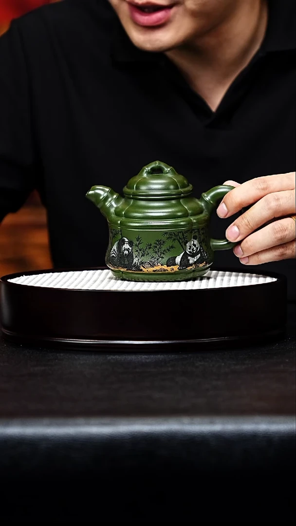 紫砂茶宠宜兴紫砂 竹鼎 绿泥
