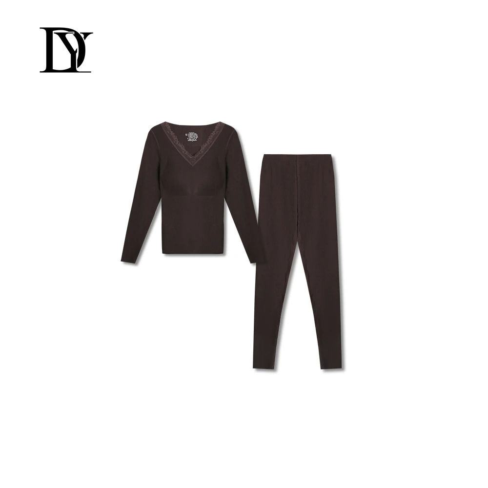 大缘·缘本【发财保暖套装】舒适亲肤两件套长袖蕾丝V领套装DH0898