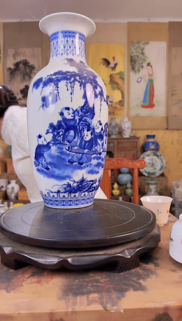 摆件瓷景德镇高端童子图赏瓶