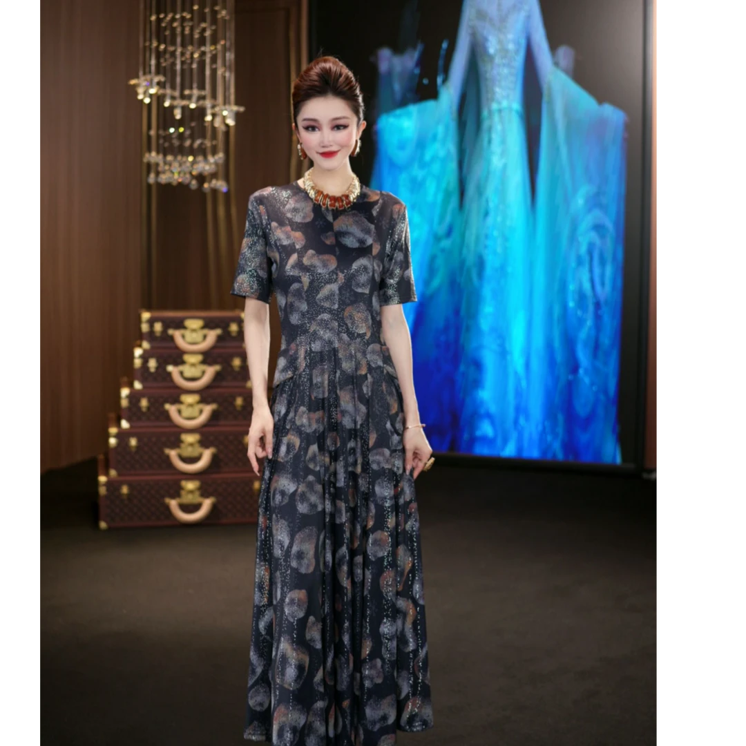 (娴儿)-高贵夏季气质显瘦款设计师长款连衣裙 D2769