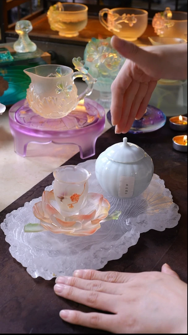 手工艺品琉璃腊梅1杯1托+朱砂梅花1罐