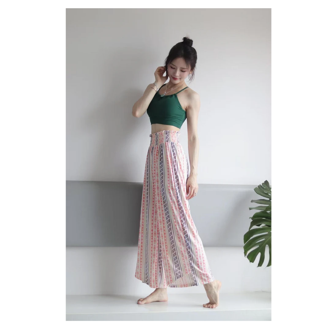 简一瑜伽专属夏季新款网红爆款绵绸复古印花薄款宽松垂直感逸彩裤