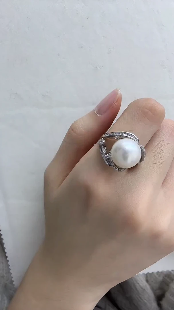 银S925镶嵌戒指海水珍珠G13