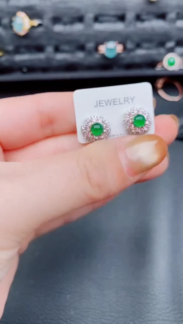 【闪购商品】翡翠耳饰银S925镶嵌天然a货翡翠449