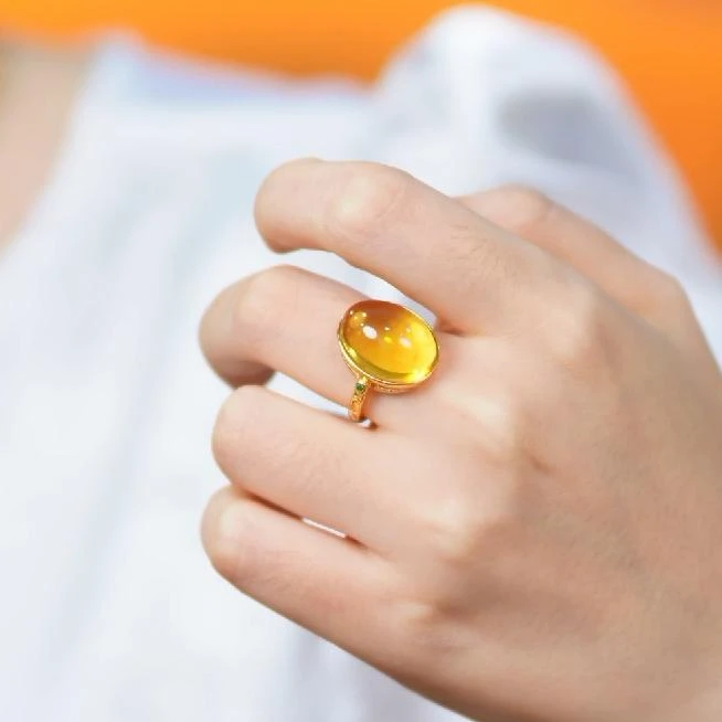 【熊总夫妇】净水缅甸金蓝珀S925银蛋面戒指-约18*14mm