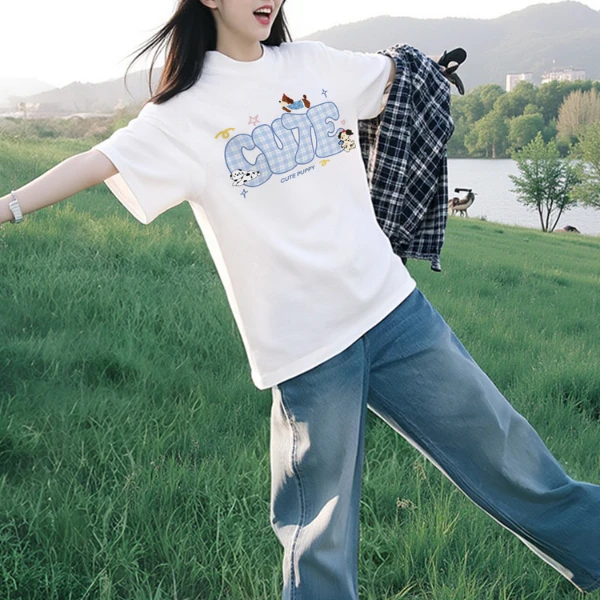 100%纯棉t恤女短袖夏季新款爆款设计感小众宽松学院风半袖上衣ins