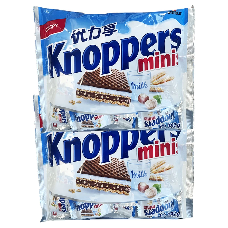 【9月9日到期】德国进口Knoppers优力享迷你牛奶味榛子威化饼干192g
