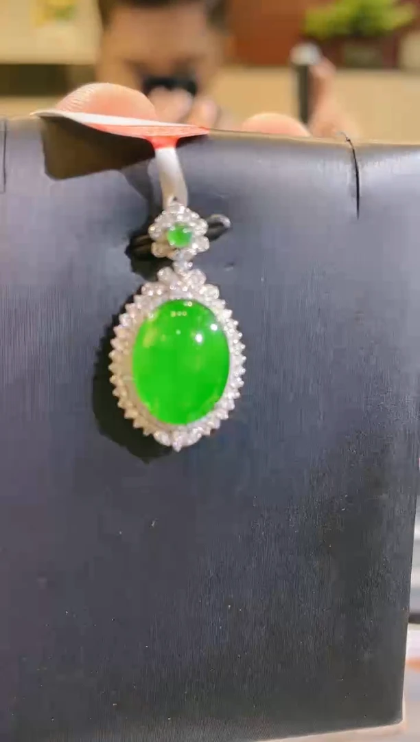 翡翠18K金镶嵌颈饰A23天然A货翡翠吊坠