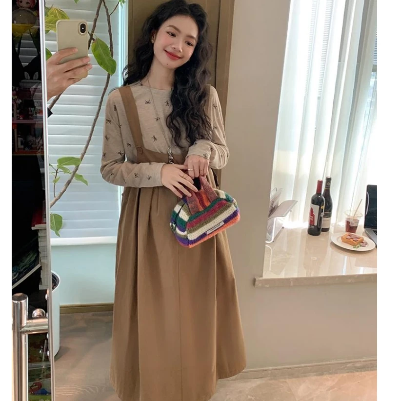 2025孕妇装秋季连衣裙甜美减龄蝴蝶结上衣搭配遮肚背心裙秋装穿搭