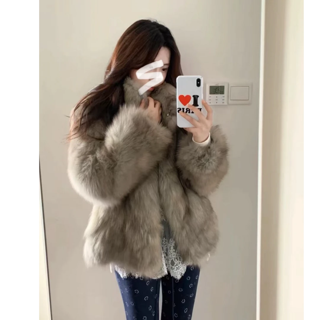 2024新款宽松韩版一毛双色染尖毛毛外套