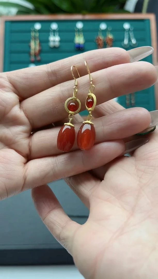 【闪购商品】南红玛瑙耳饰银S925镀金镶嵌628