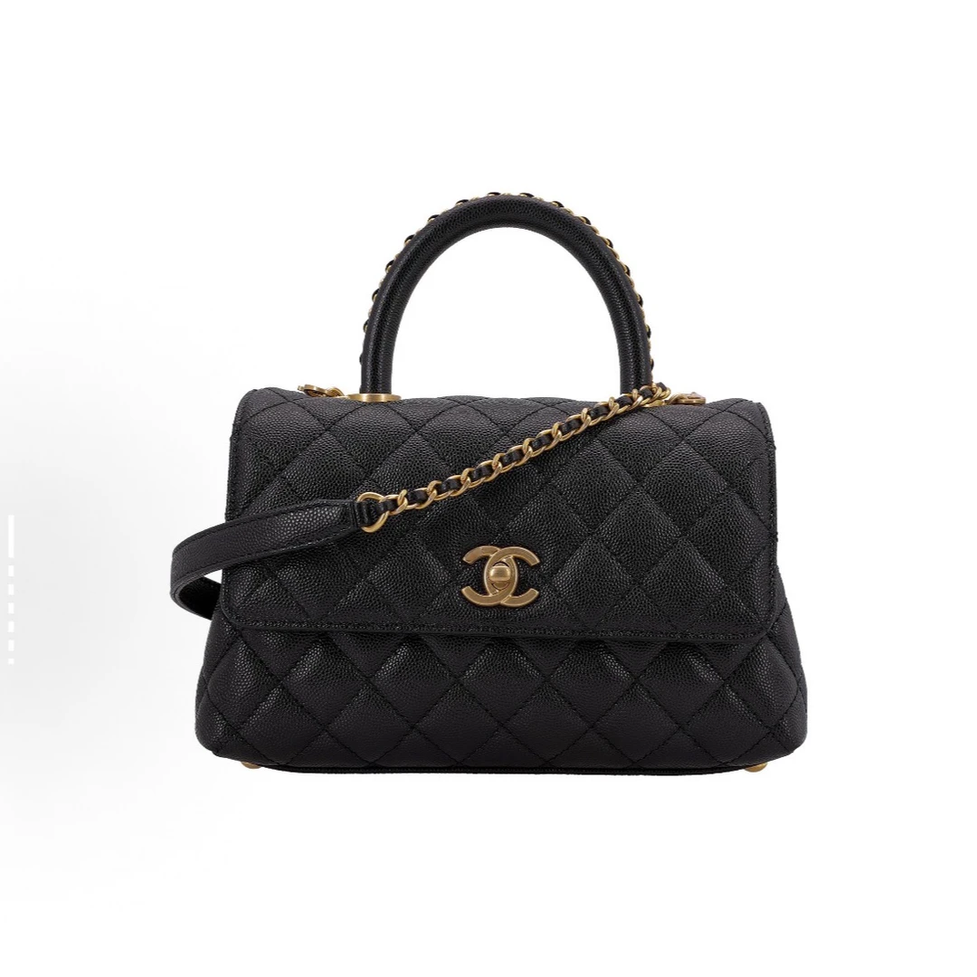 99新 Chanel/香奈儿 COCOhandle25P金扣牛皮手提包黑色