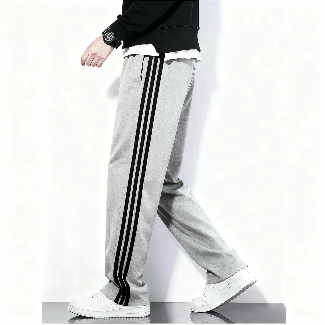 加绒春秋休闲运动长裤时尚百搭宽松显瘦遮肉直筒束脚卫裤秋季条纹