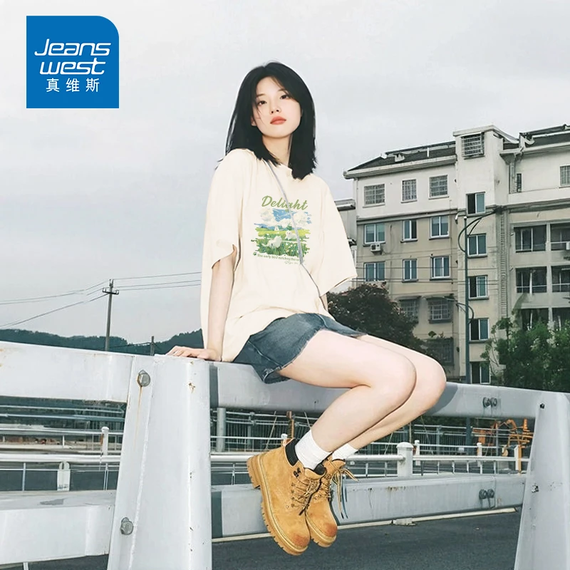 真维斯短袖女款2025新款爆款纯棉半袖大码胖mm慵懒宽松t恤上衣女