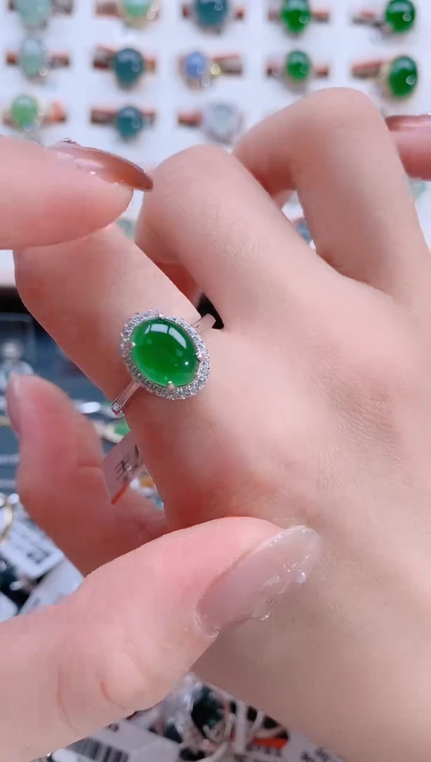 银S925镶嵌戒指翡翠天然翡翠