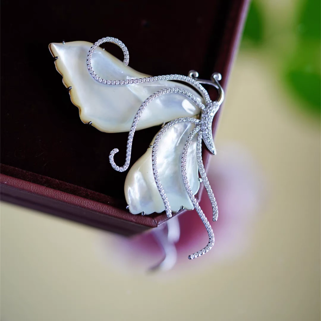 kasiya/卡思雅 铜合金贝壳胸针 优雅轻奢白贝蝴蝶胸针